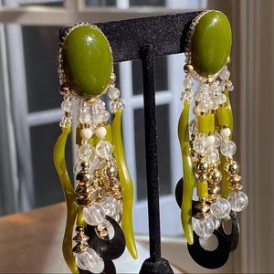 Hand Made Artisan Green Sea Life Dangle Earrings